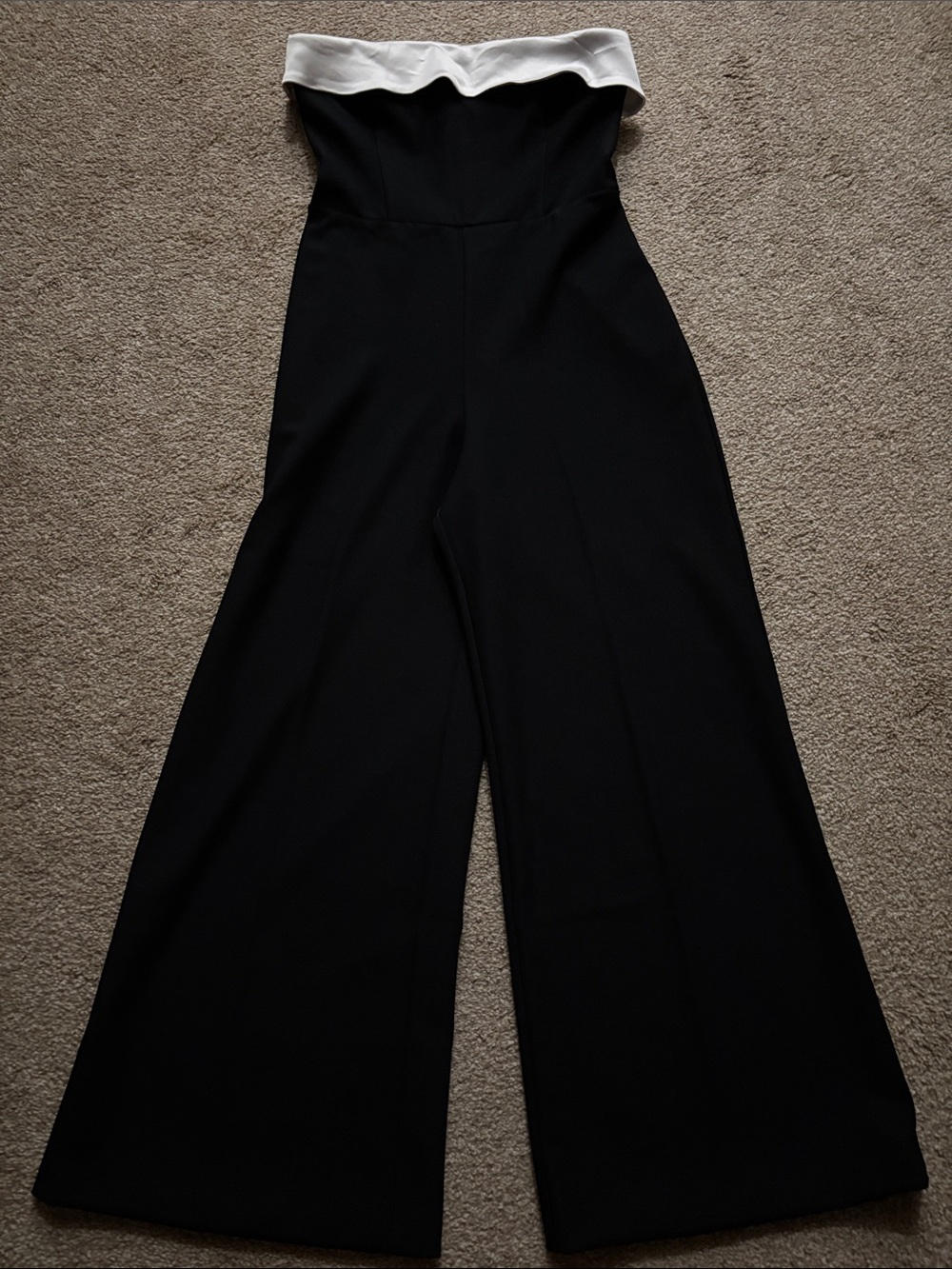 Abercrombie & Fitch Black Strapless Wide-Leg Jumpsuit with White Fold-Over Trim